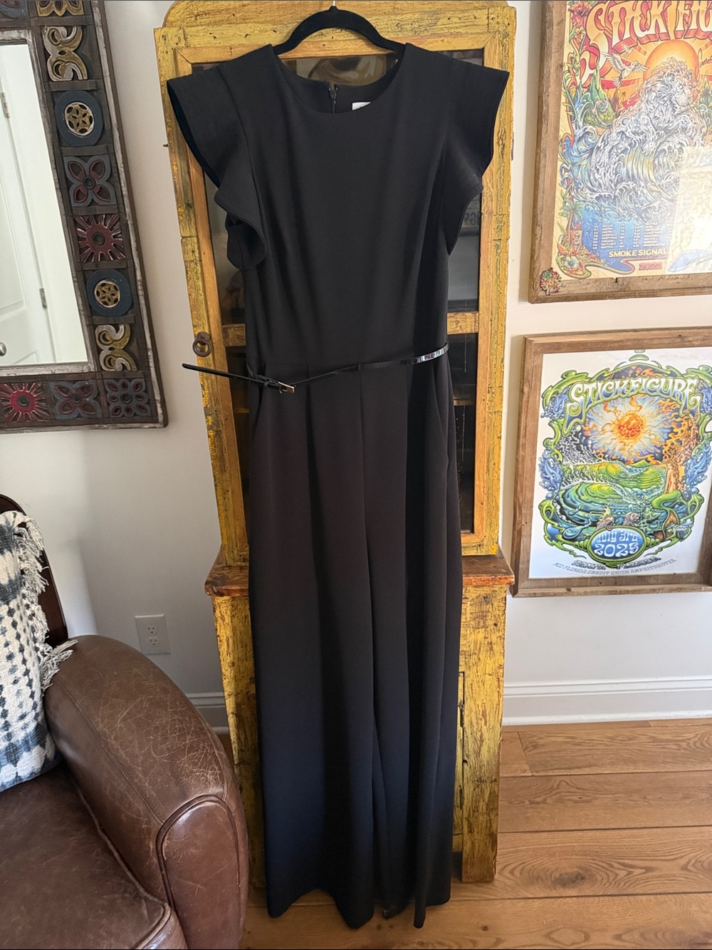 Calvin Klein Black Sleeveless Jumpsuit with Slim Belt